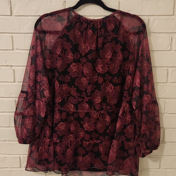 Floral Sheer Women's Top - Pink and Black - Picture 10 of 10